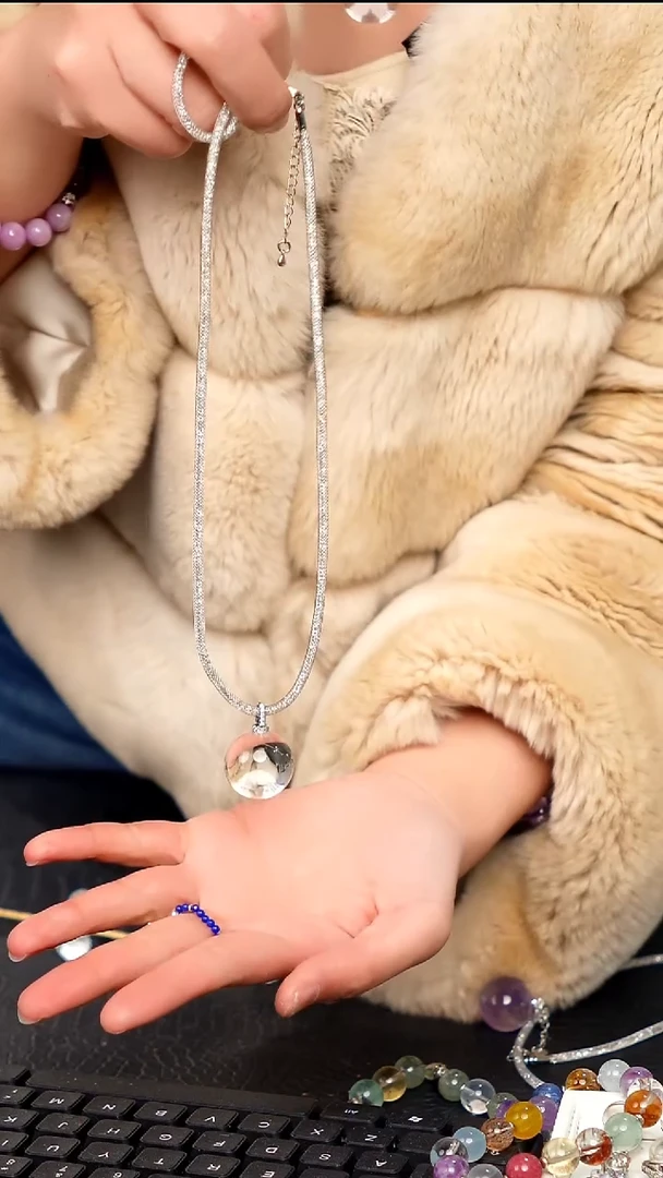 水晶摆件未镶嵌天然白水晶球球项链10001