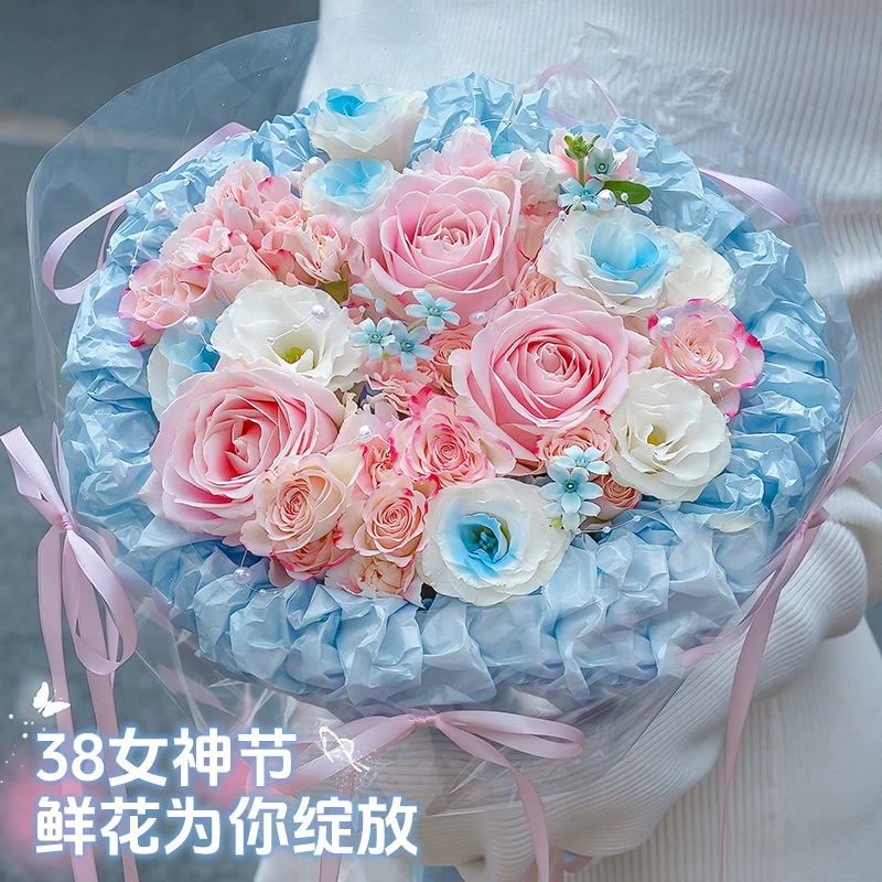 【粉色柔情❤让女神心动的礼物】3朵粉玫瑰混搭鲜花束送闺蜜长辈鲜花同城花递鲜花小时达鲜花订购同城配送