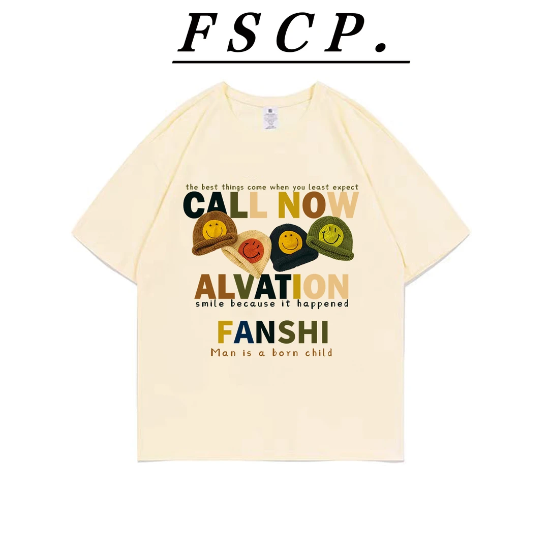 【FSCP.】笑脸帽子！纯棉短袖重磅卡通印花潮流百搭T恤
