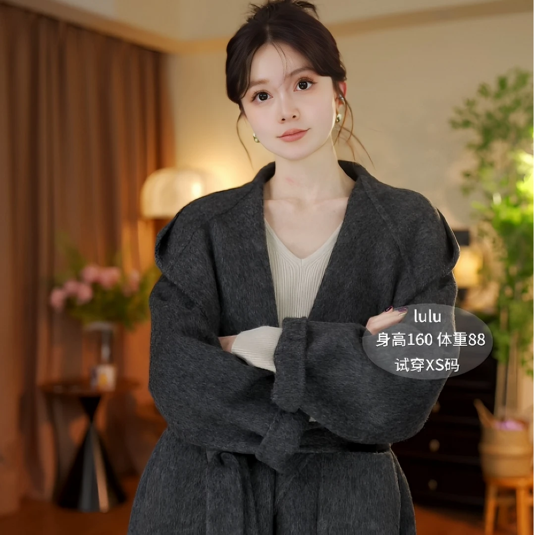 Lu#【夜深见鹿】双面羊毛带腰带短款小浴袍