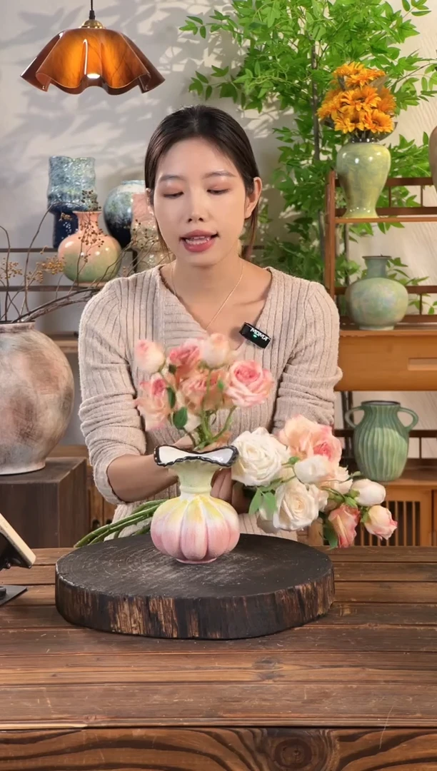 粉橙黛绿-花瓣福袋小号】无孔水培桌面陶瓷花瓶干花鲜花