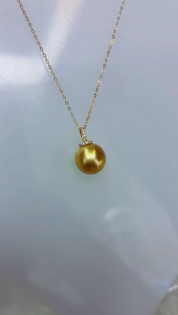 18K金镶嵌DA海水珍珠金珠吊坠10-11 ss162