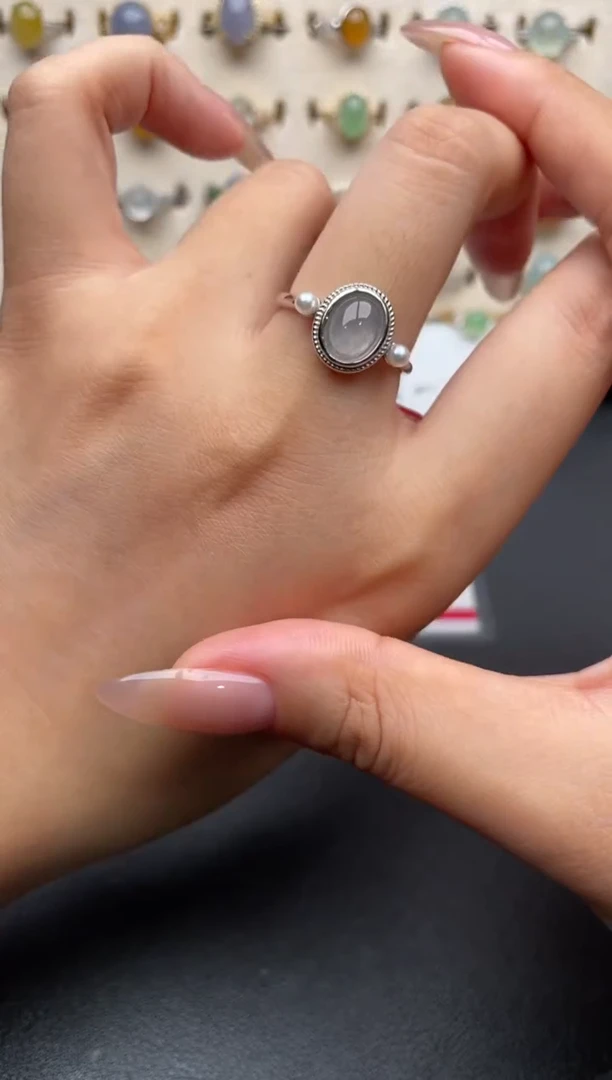 银S925镶嵌戒指翡翠一物一证一礼盒