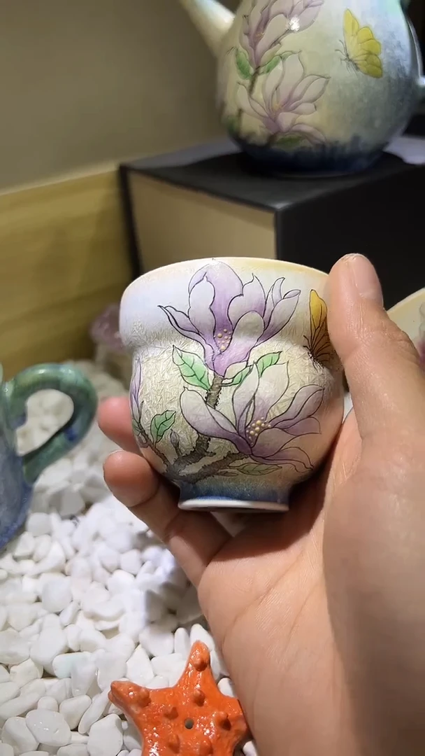 拾泥手绘玉兰花主人杯