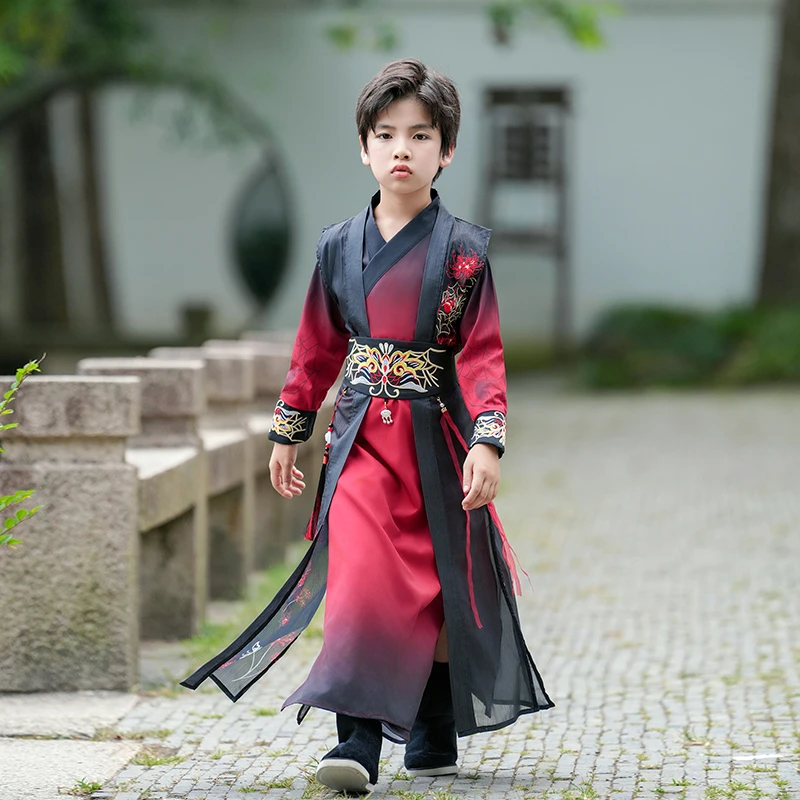 中国风古装宝宝幼儿园3-6-12岁演出服男童汉服女古装演出服唐装