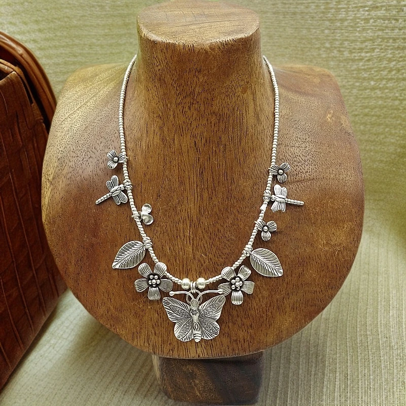 坠链均925银 泰国纯手工原创设计款S925银蝴蝶复古百搭女士银项链