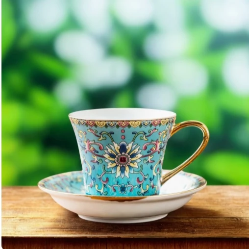 陶子茶具 珐琅彩咖啡杯宫廷风茶器茶杯蓝色款-5686（直播专享）