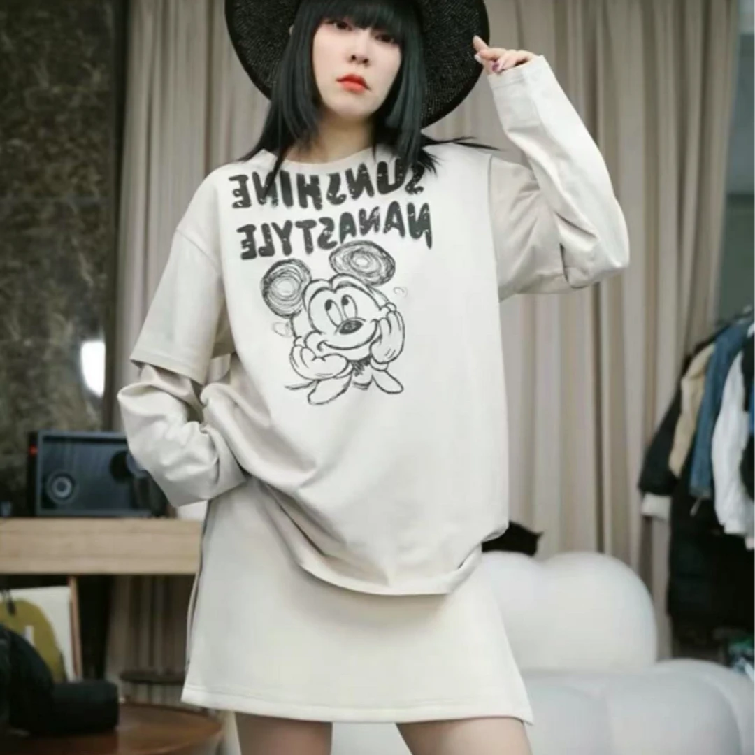 infobyfive福利早秋新款双袖长袖短袖老鼠卡通字母T恤NF0502003