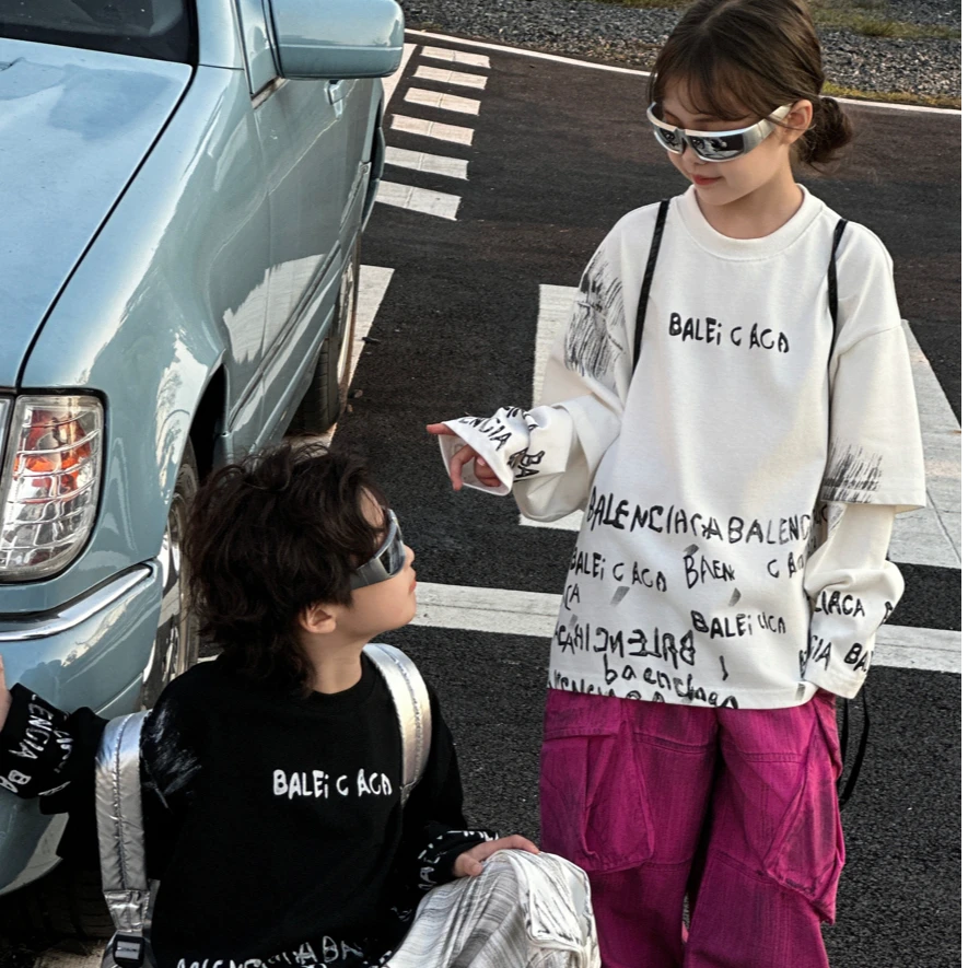 布鲁童品2025春装新款男童女童宽松卫衣潮版圆通套头上衣52221