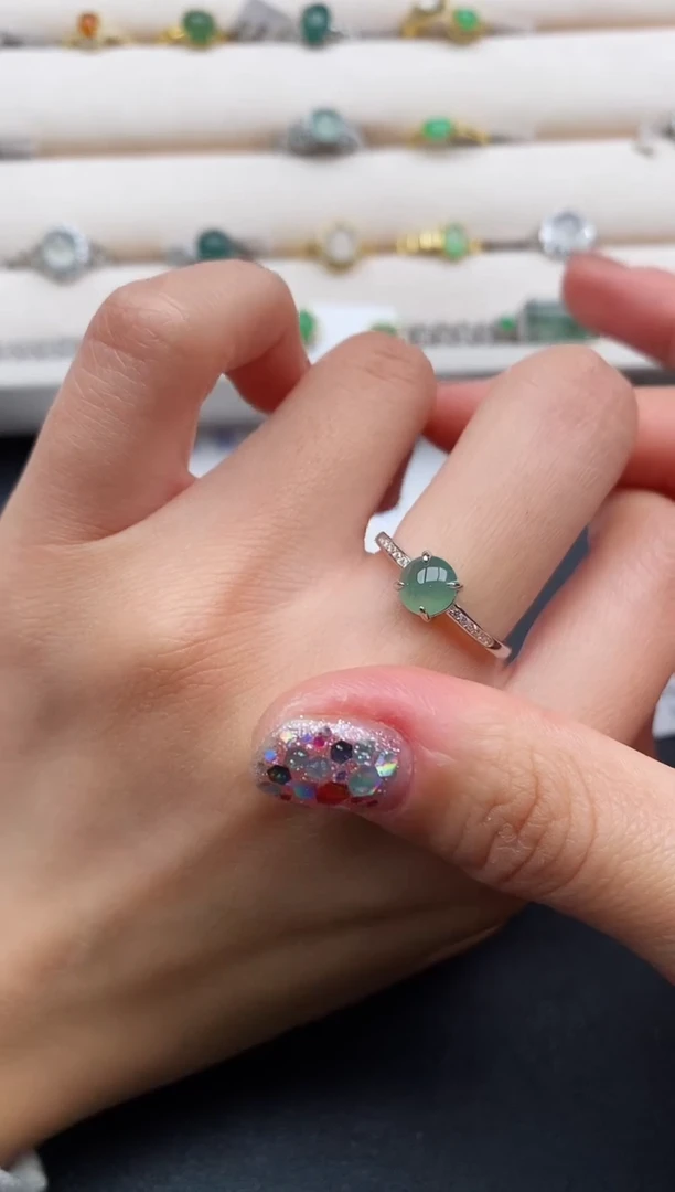 银S925镶嵌戒指翡翠88888888+5