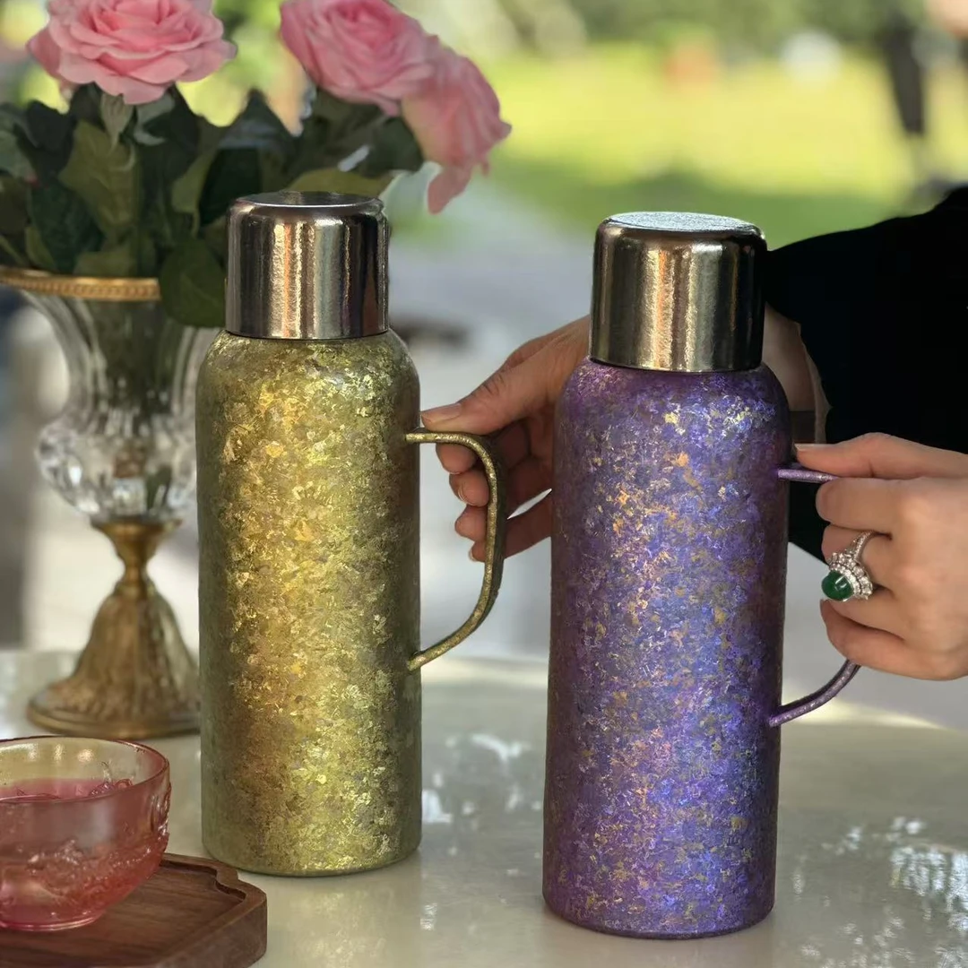 1000ml纯钛大冰花传家壶家用多色复古创意大容量真空便携