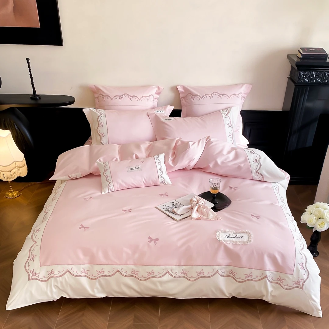 美如梦丨米拉 100支长绒棉四件套精致刺绣大拼角全棉床上用品