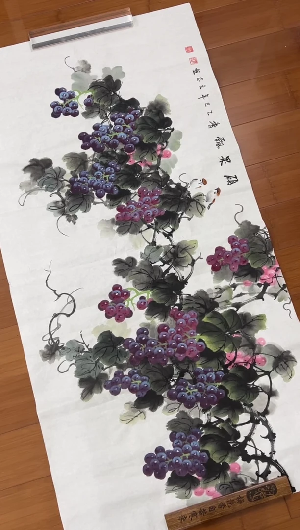 国画【直播福利，纯手工手绘】张文忠葡萄横幅138*68