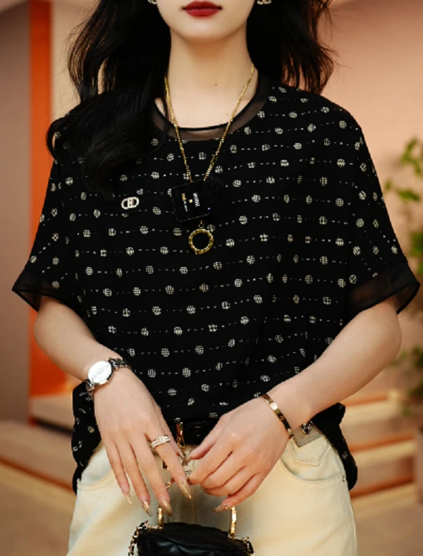 夏季新款透气时百搭洋气印花短袖上衣S24W250