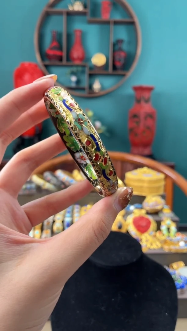 非遗手工景泰蓝金地宽镯子黑色57-62