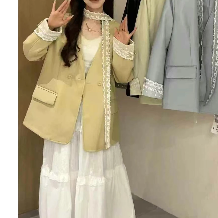 春款韩版气质蕾丝飘带皮衣外套