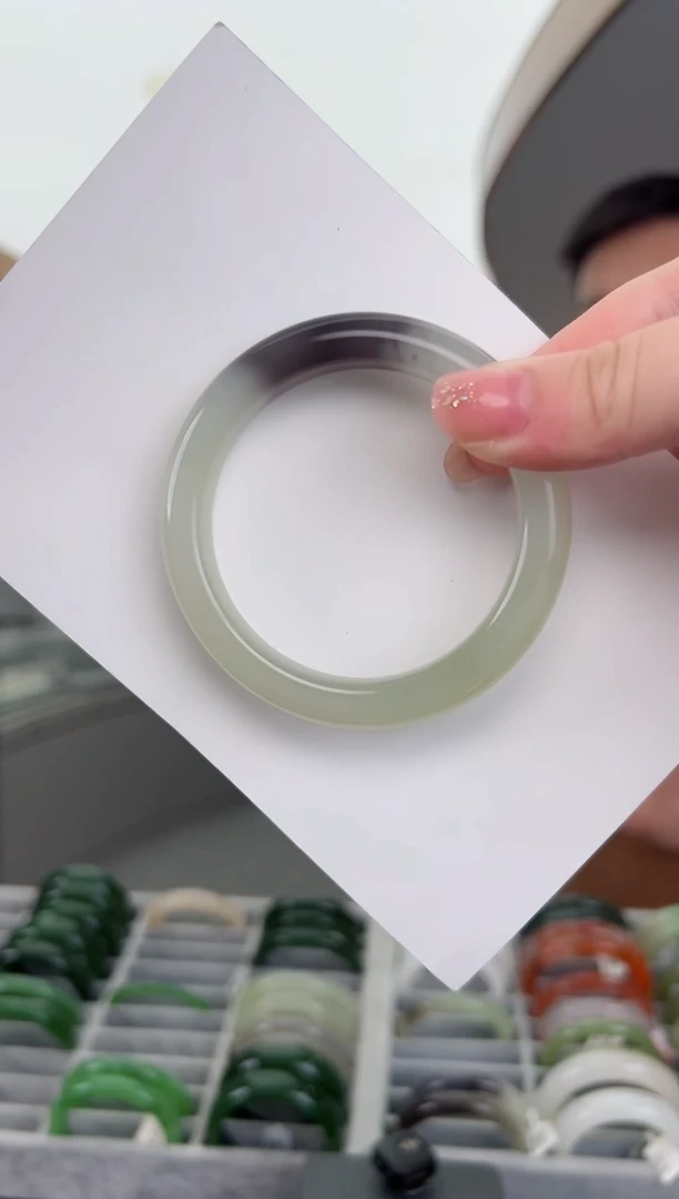 和田玉未镶嵌颈饰细**竹一口紫手镯-56mm-10