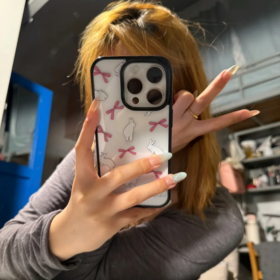蝴蝶结小兔适用苹果15Pro手机壳13硅胶XSMax/xr/12女16/14p套8P