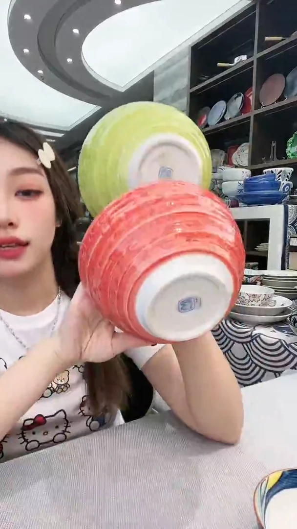 碗蔬菜面碗一红一绿  16cm 2支