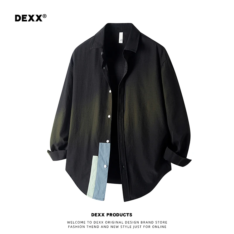 DEXX少年感宽松休闲长袖衬衫男潮牌小众设计撞色拼接衬衣外套