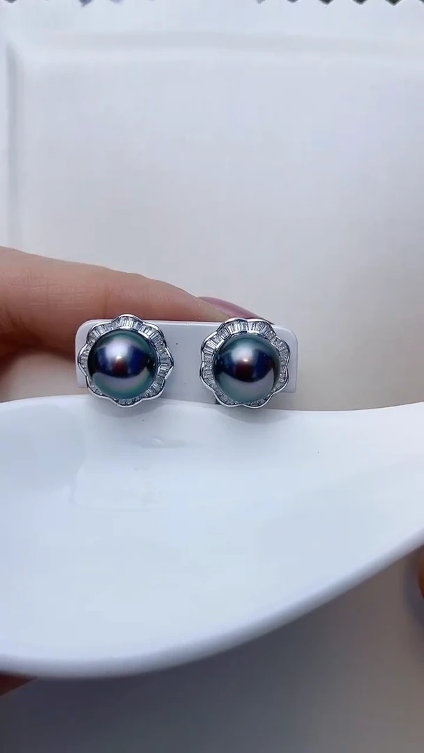 银S925镶嵌耳饰海水珍珠A116