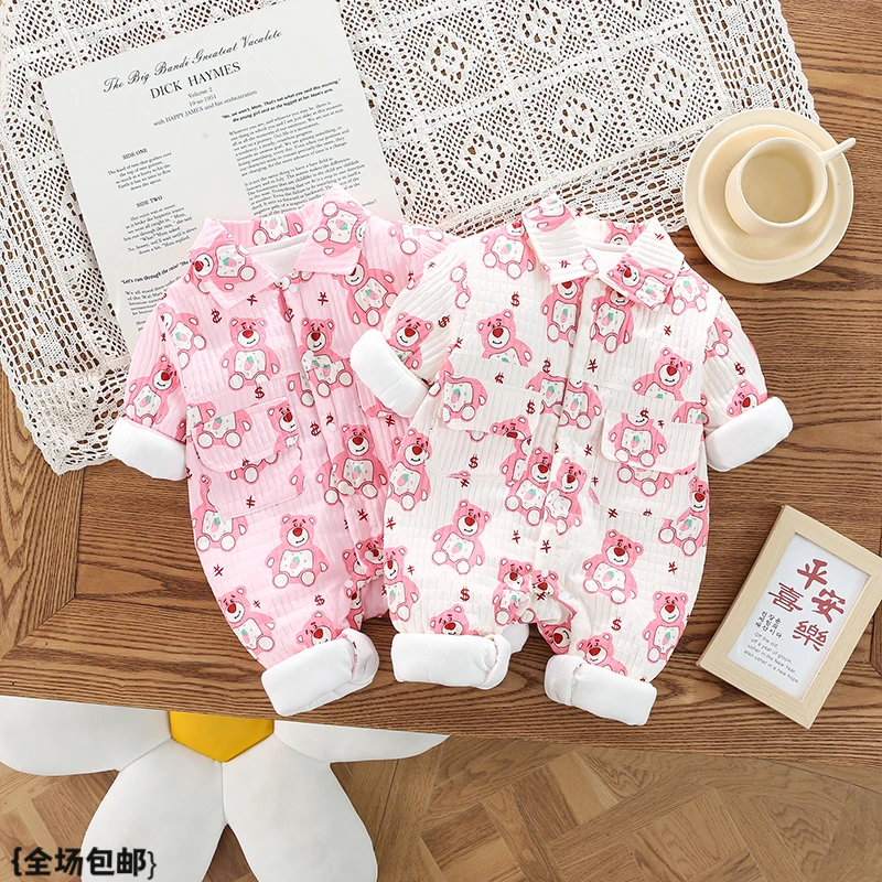 婴儿连体衣加厚双层哈衣春秋季宝宝衣服长袖爬爬服婴幼儿外穿秋装