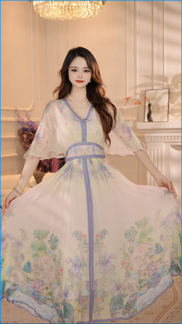 【晚香玉】25年时尚名媛风优雅气质收腰高端连衣裙