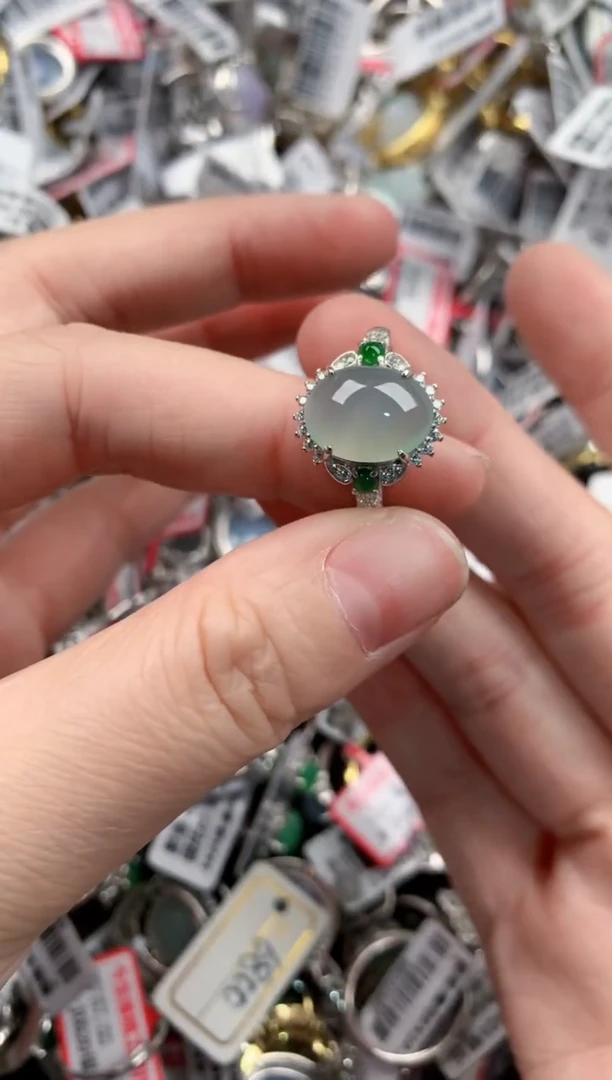 银S925镶嵌戒指翡翠777---8
