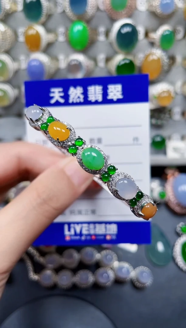 银S925镶嵌手镯翡翠220
