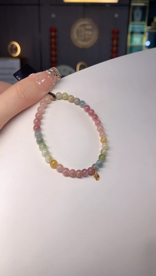未镶嵌老矿碧玺色标彩虹单圈手串5mm+碧玺dan多样性发货一条