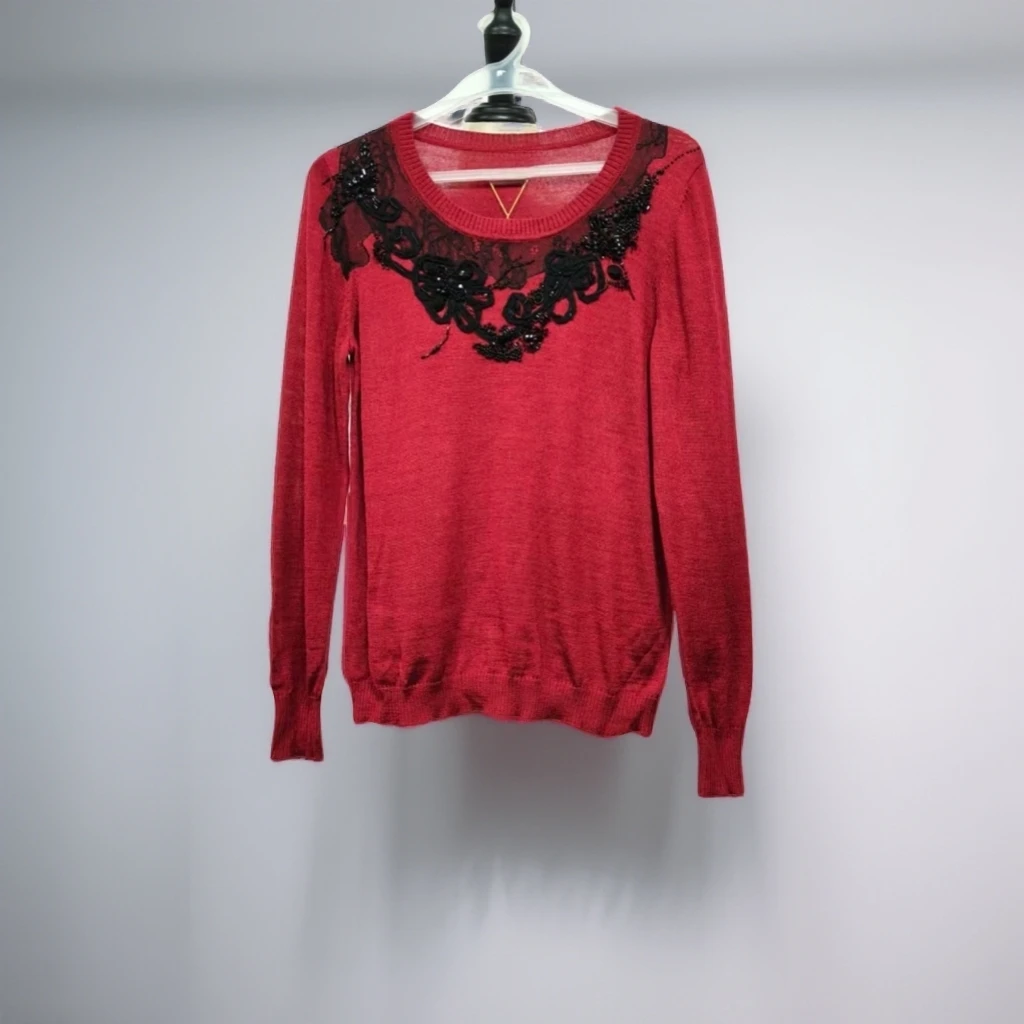 春秋新款时尚红色圆领针织衫C942上衣