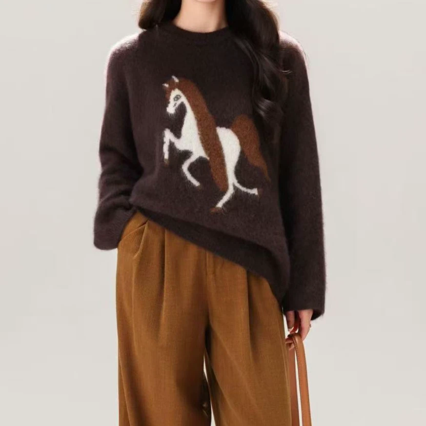 小马提花拉毛加厚毛衣