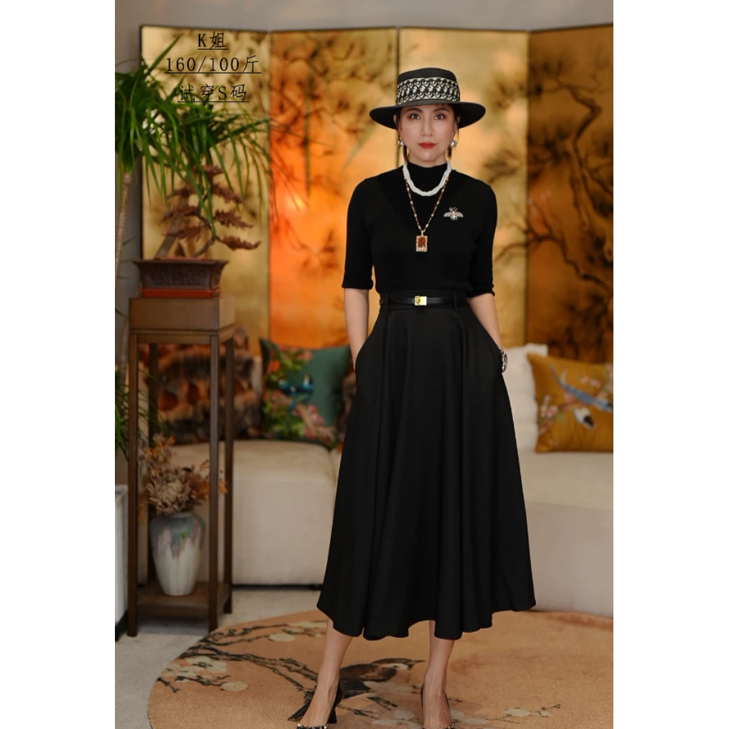 【K】黑色腰带A摆半身裙女KX6424092015~