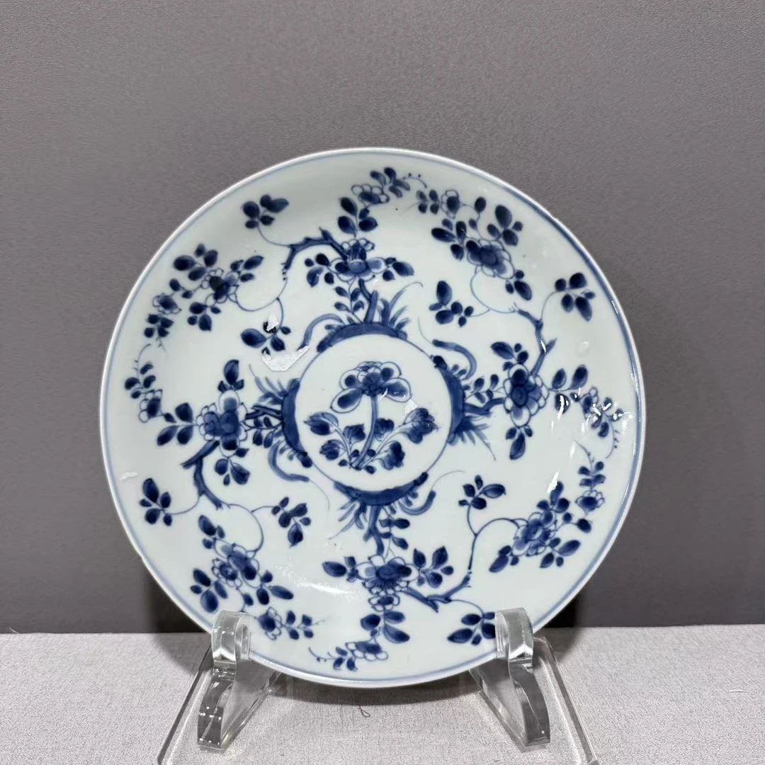 A0905073 晚清 外紫金釉青花花卉纹赏盘（口径21.4 高度3.7）