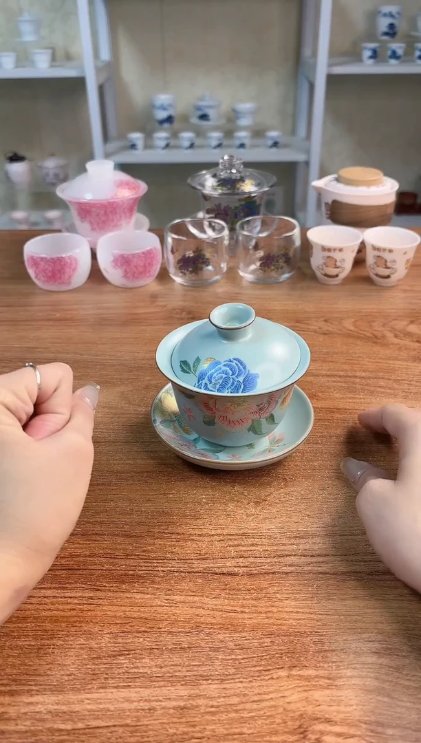 闪购福利刺绣牡丹盖碗