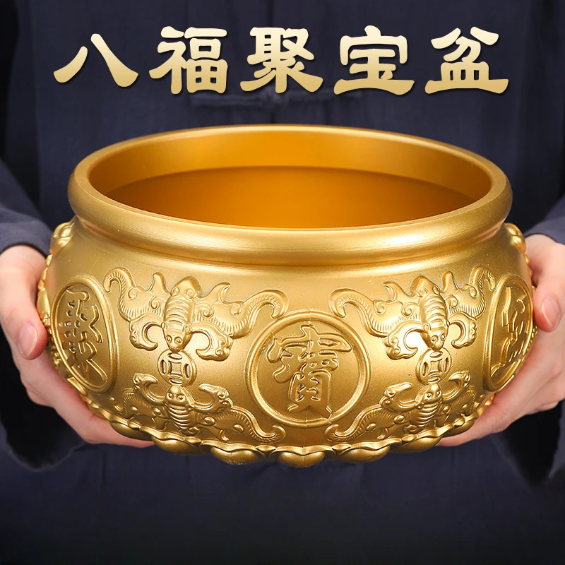 聚宝盆黄铜工艺品摆件百福缸客厅高档大气装饰品玄关摆件
