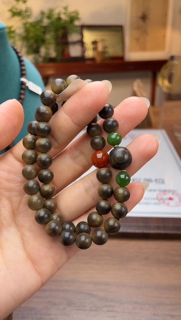 沉香手串越南芽庄黄棋老料08＋祥云1.2设计老料