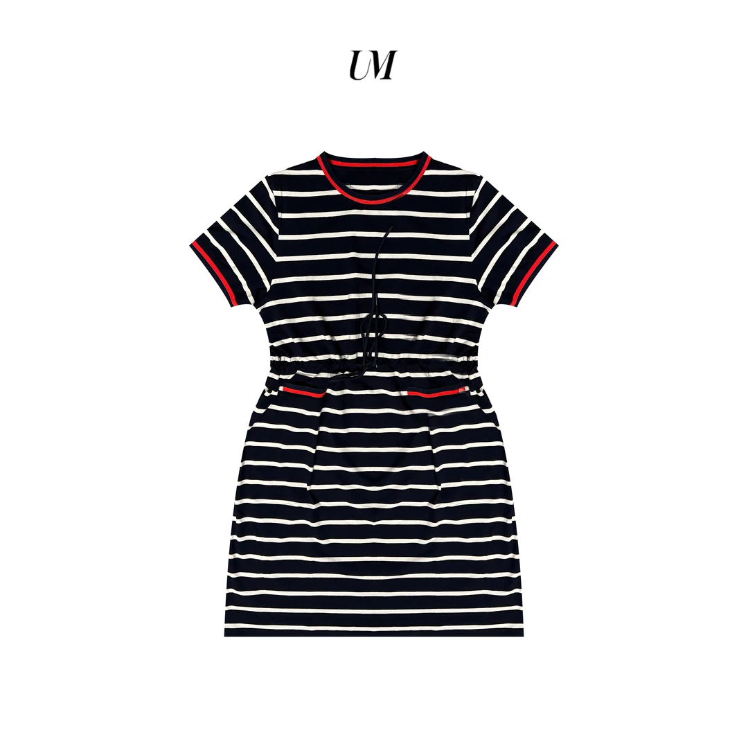 【U.M】条纹圆领柔软亲肤收腰显瘦连衣裙
