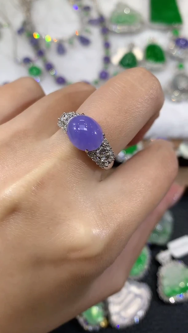 18K金镶嵌戒指翡翠C96  紫货有一定色差