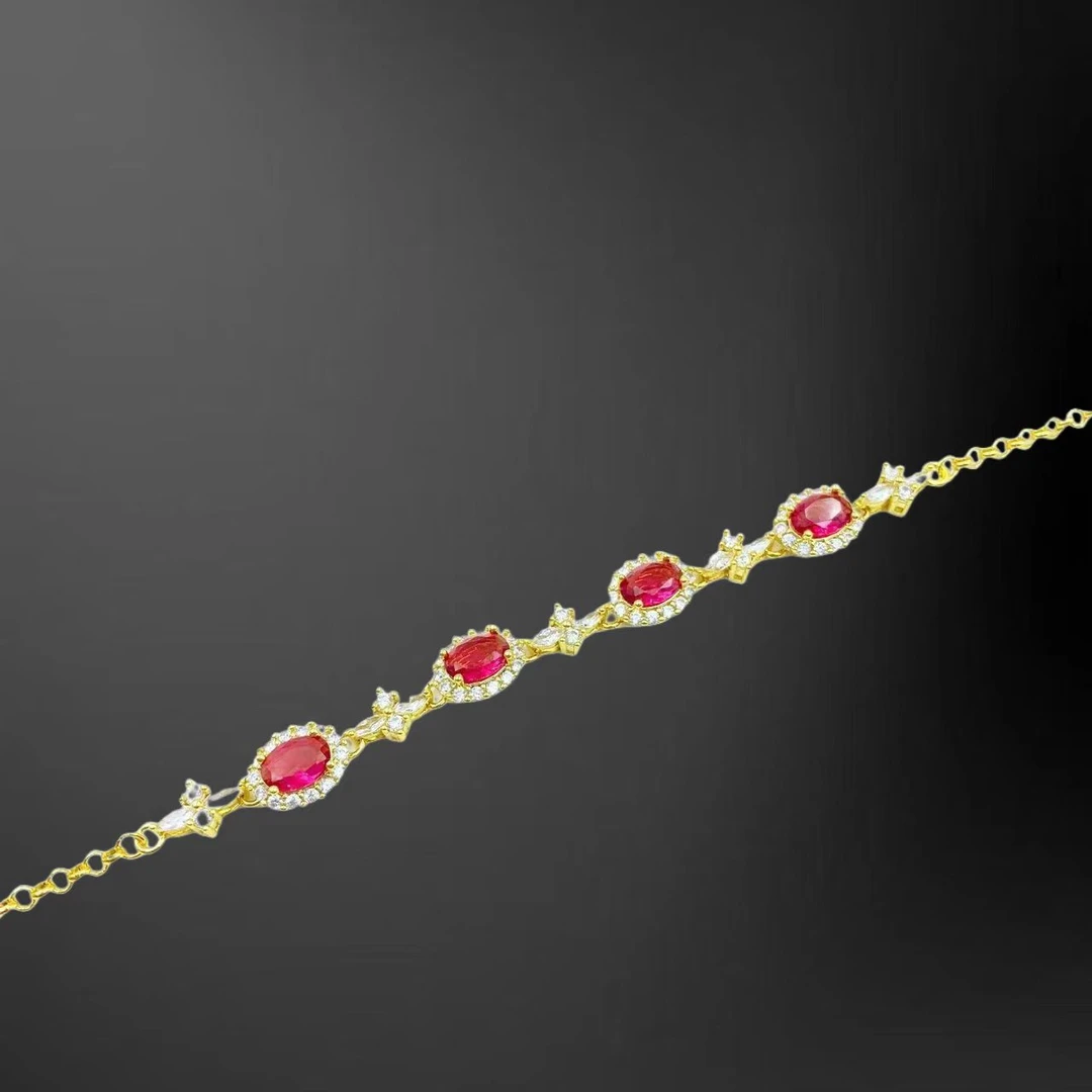 培育红宝石红宝石蛋面手链C1182J（合成培育）