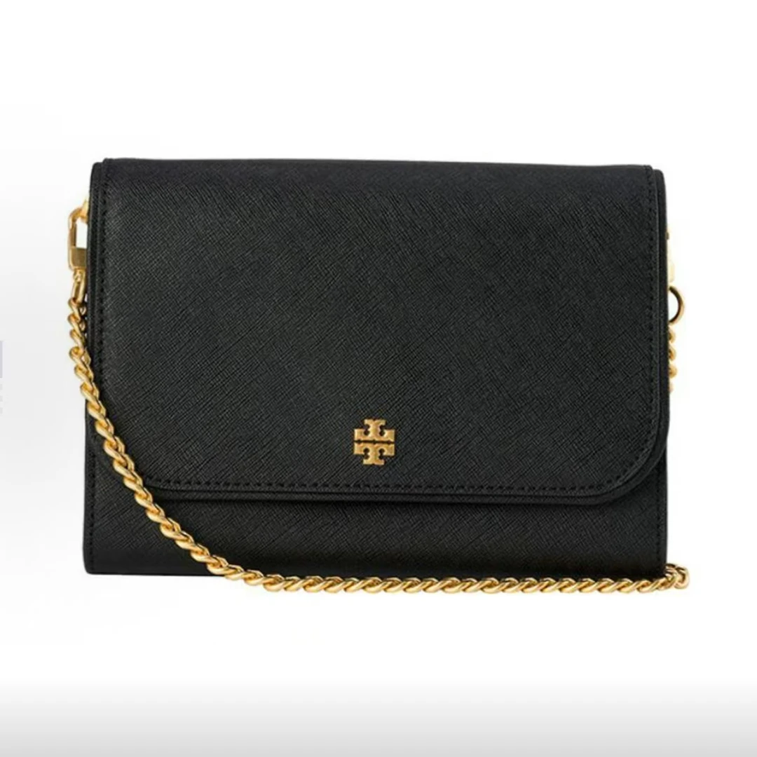 TORY BURCH/汤丽柏琦链条翻盖十字纹黑色单肩斜挎包19.5*4*12.5cm