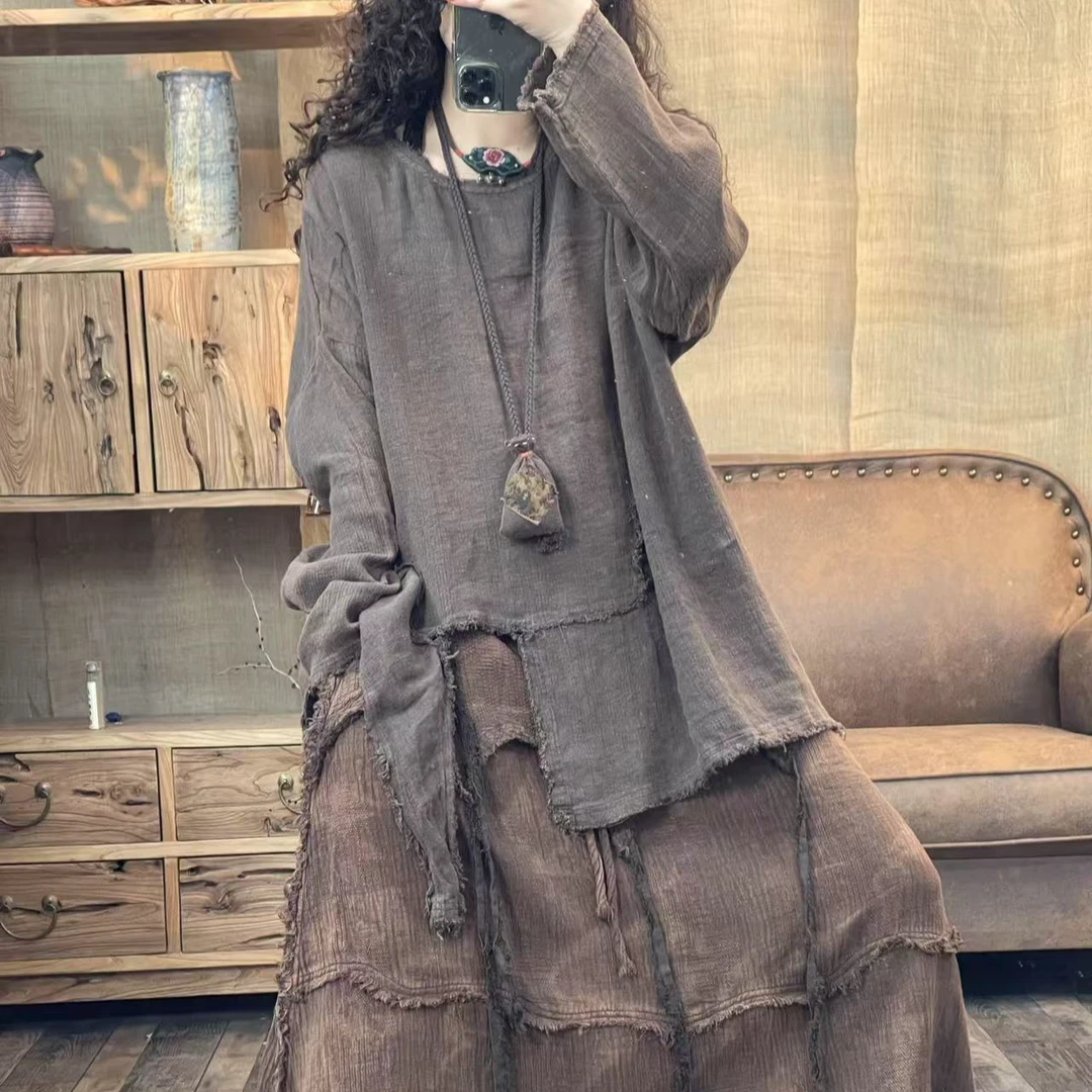 FF 6625 春季新品毛边个性亚麻女士上衣 胸围144长65-72