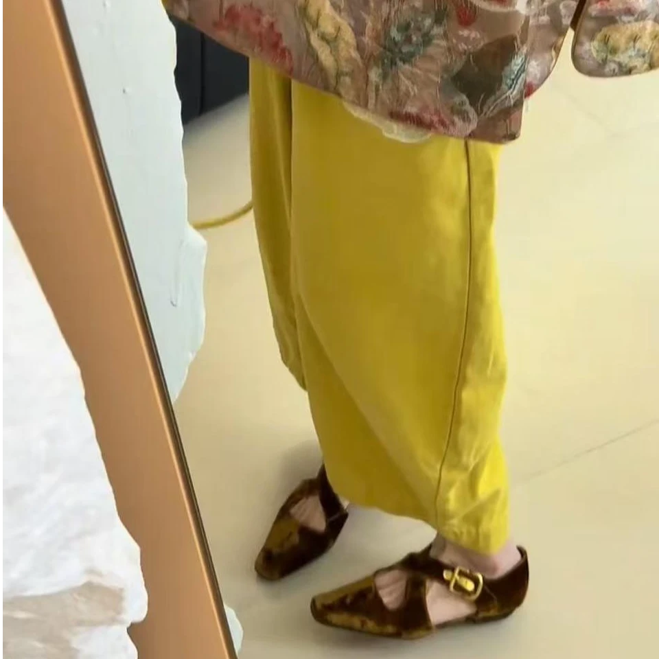 李豆儿 黄色九分奶奶阔腿裤子