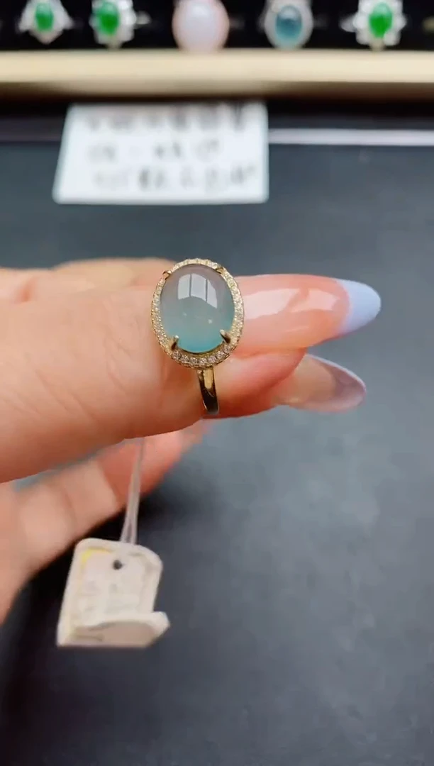 翡翠戒指银S925镶嵌8500