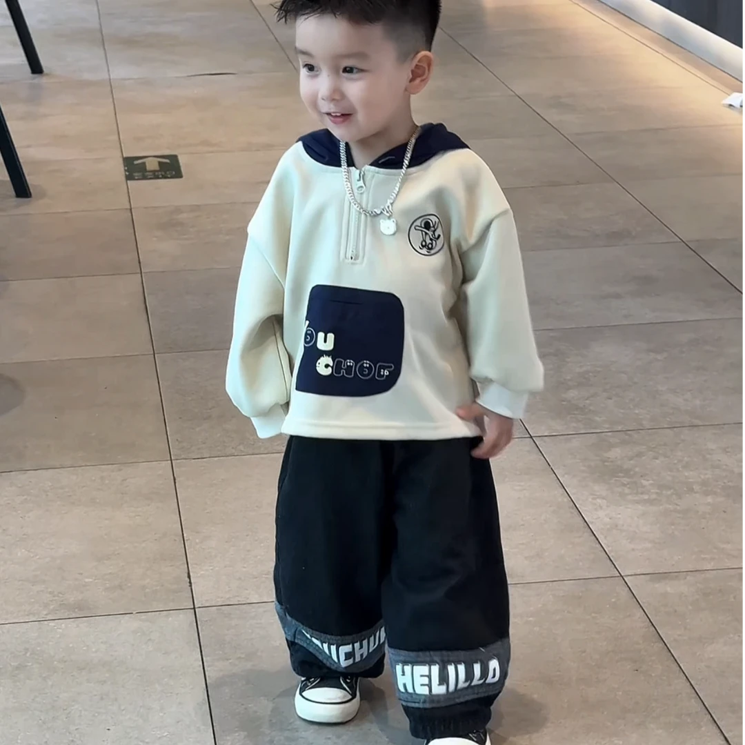 男童春秋季装儿童2025洋气时髦套头卫衣宝宝帅气新款牛仔裤两件套