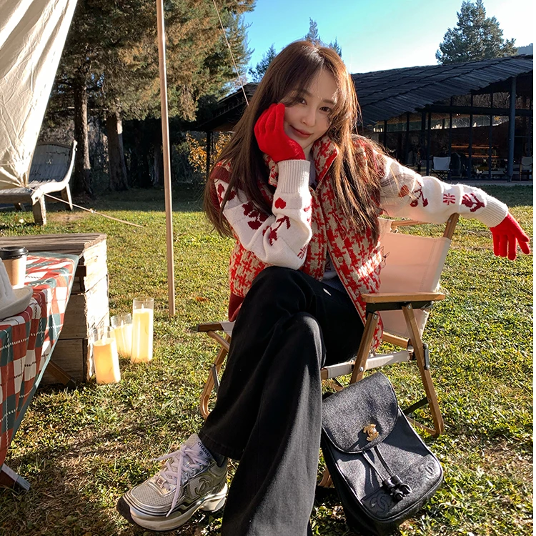 圣诞新年要的氛围感 粗纺千鸟格羽绒马甲QD243063-B