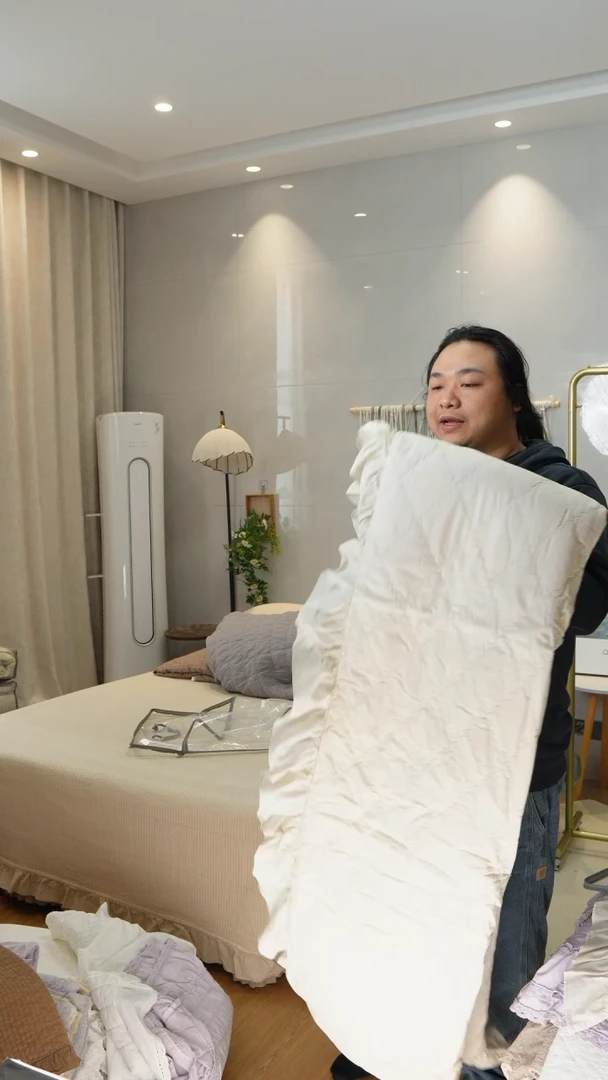棉宽条米白色加大被套