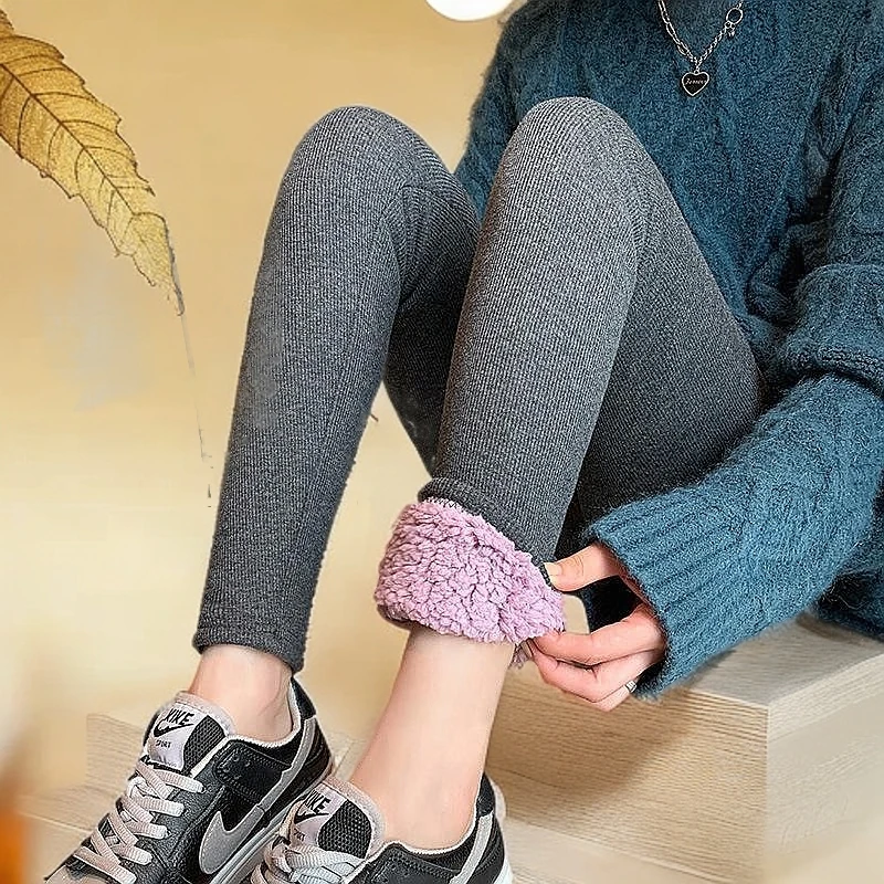 云朵绒打底裤女秋冬新款高腰外穿显瘦九分弹力打底条纹九分打底裤