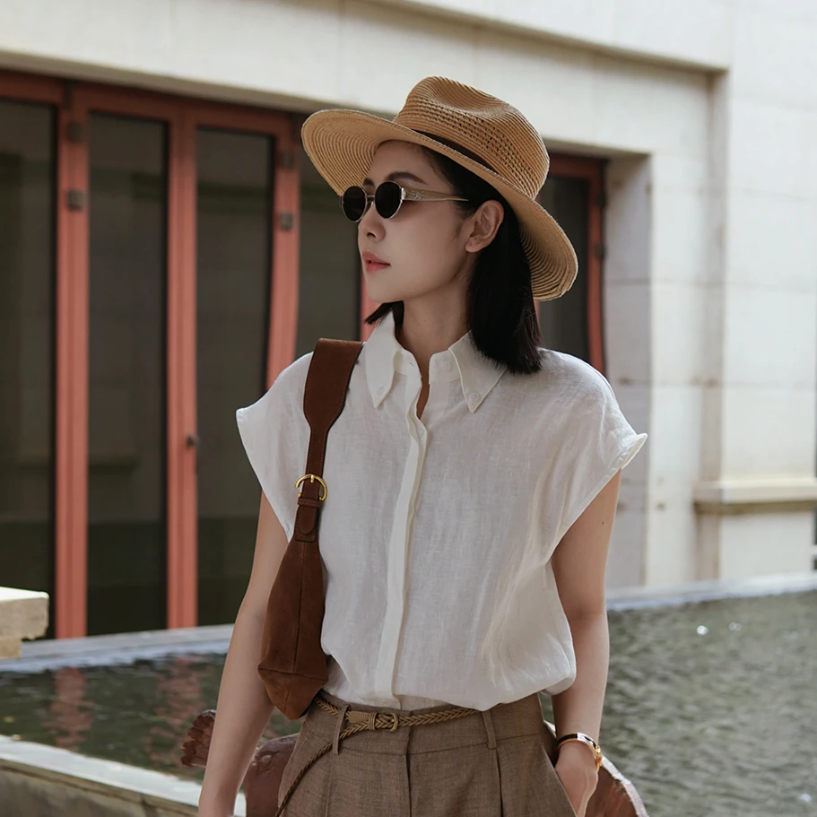 「拉夫衬衫」25夏季1o0亚麻慵懒老钱风显瘦飞袖衬衫