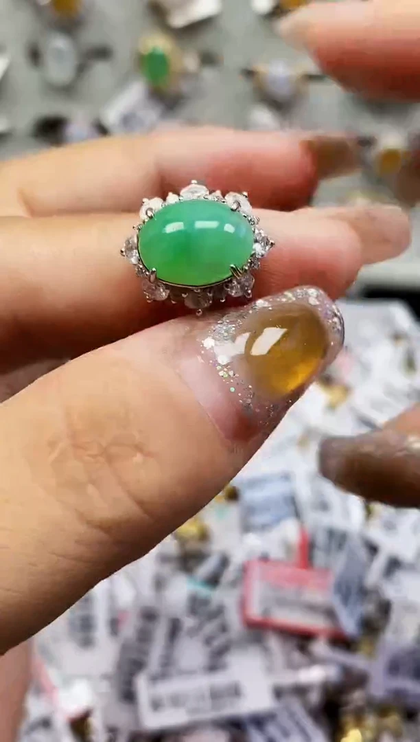 银S925镶嵌戒指翡翠0094
